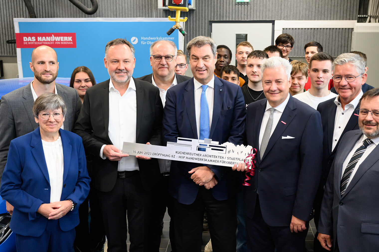 Bayerns Ministerpräsident Dr. Markus Söder nimmt am 16.06.2023 an der Einweihung des Bildungszentrums der Handwerkskammer für Oberfranken in Hof teil und hält eine Rede. Foto: Timm Schamberger +49 170 5861913 timm.schamberger@web.de