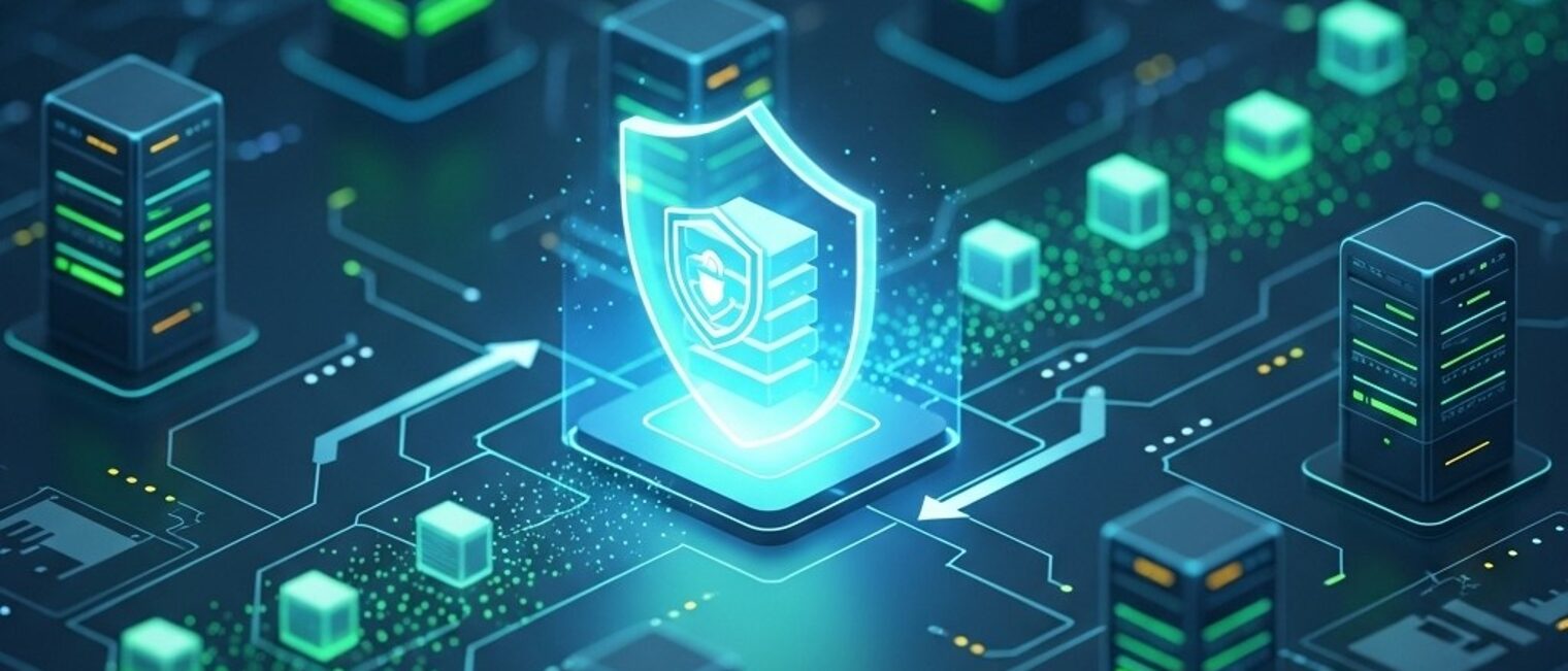 Datenschutz-Warnschild in einer KI-generierten digitalen Landschaft