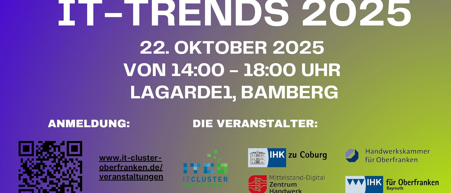 Grafik zur Veranstaltung IT-Trends 2025 mit allen Veranstaltern und Link zur Anmeldung 