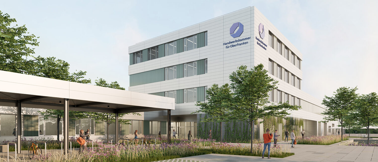 Grafischer Entwurf des Hauptgebäudes des geplanten neuen Bildungszentrums in Bamberg