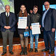 HWK-Präsident Matthias Graßmann, Kammersiegerin Lydia Weiland, ein Vertreter des Betriebes und HWK-Hauptgeschäftsführer Reinhard Bauer