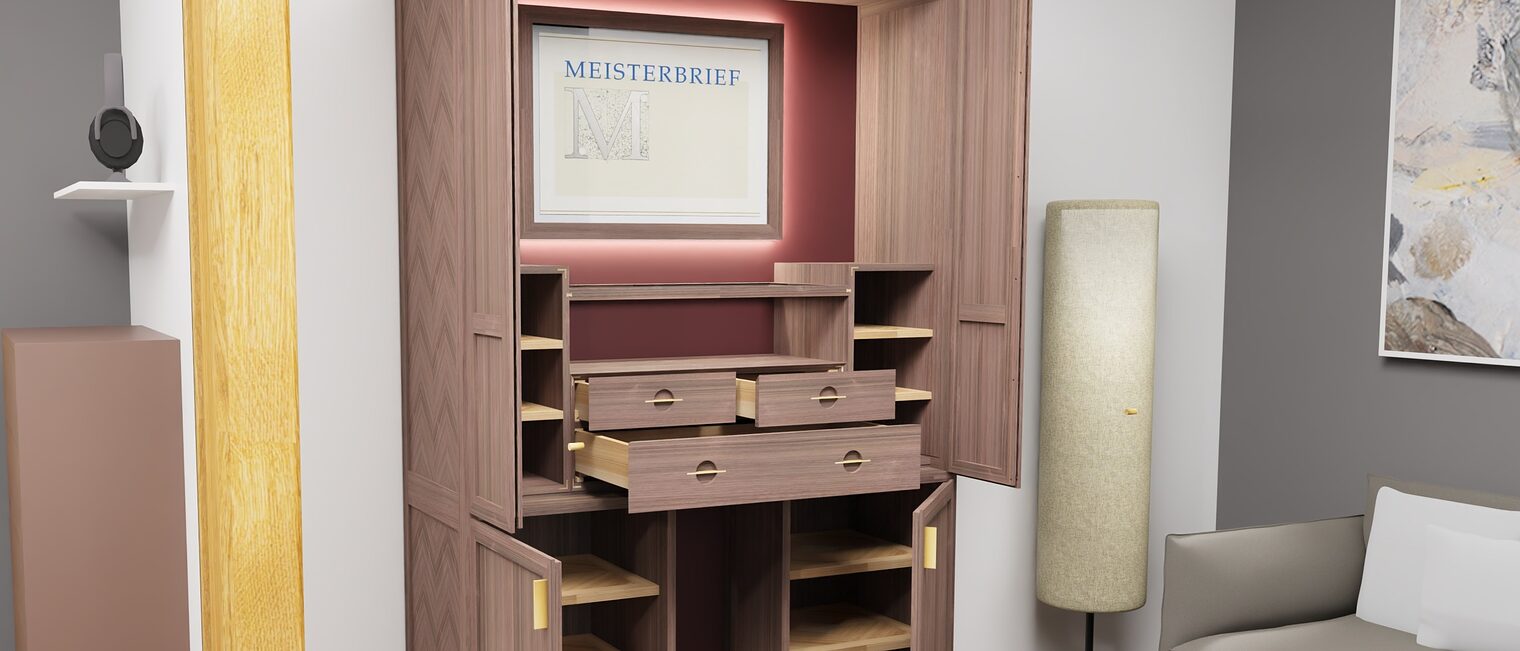 Visualisierung des Meisterstücks Vitrina di Valore in einem simulierten Wohnzimmer