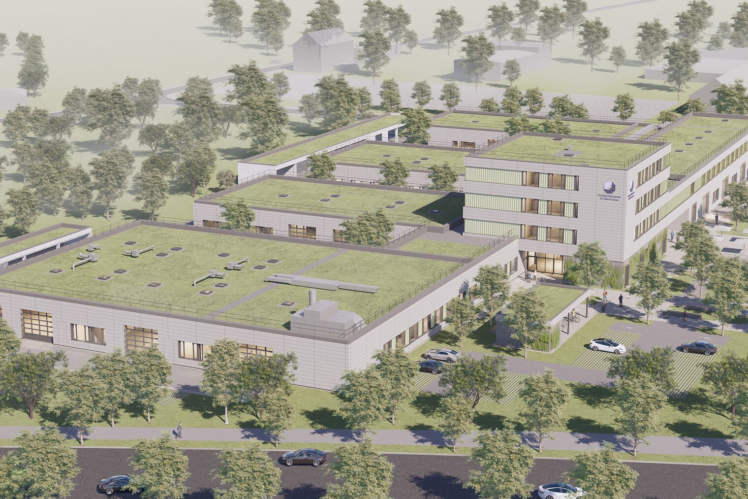 Visualisierung des geplanten Bildungszentrums Bamberg als Luftaufnahme
