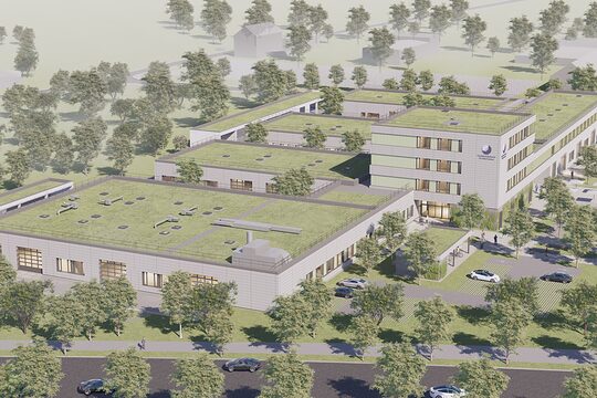 Visualisierung des geplanten Bildungszentrums Bamberg als Luftaufnahme