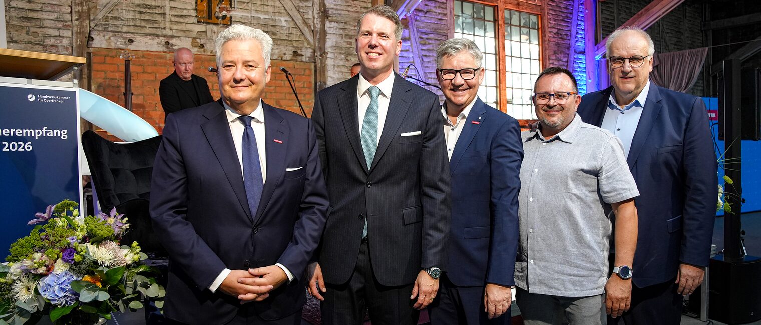 Gruppenbild von Matthias Graßmann, Prinz Hubertus, Christian Herpich, Harald Sattler und Reinhard Bauer