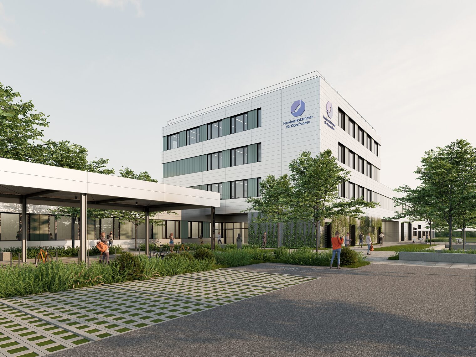 Grafische Außenansicht des geplanten Neubaus des Bildungszentrums in Bamberg