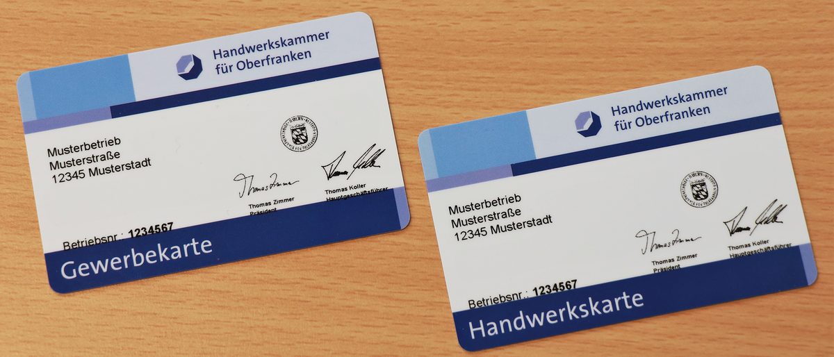 Der Tausch der Gewerbekarte in eine Handwerkskarte ist nun für alle Betriebe, die neu in der Anlage A der Handwerksrolle aufgenommen wurden, auf Antrag möglich. Der Tausch der Gewerbekarte in eine Handwerkskarte ist nun für alle Betriebe, die neu in der Anlage A der Handwerksrolle aufgenommen wurden, auf Antrag möglich.
