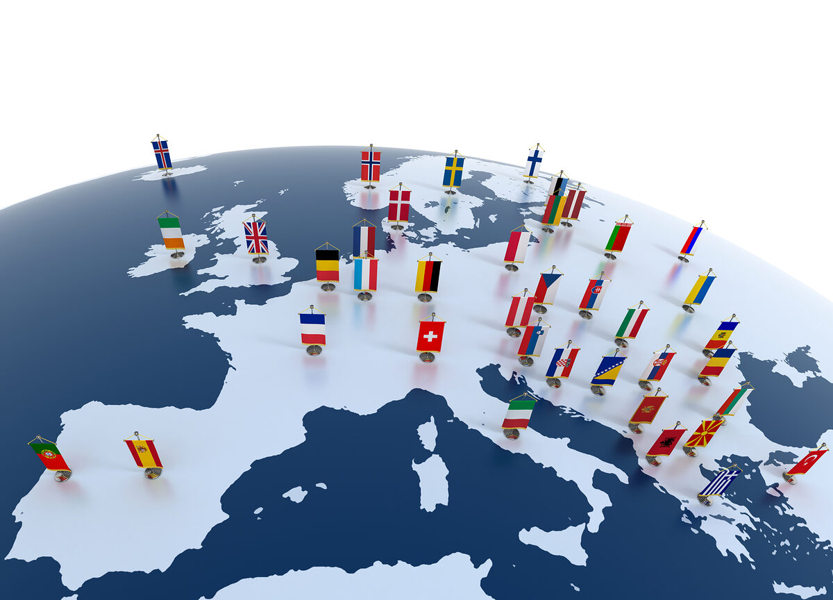 european countries 3d illustration - european continent marked with flags Schlagwort(e): Diplomacy, White Background, Cartography, European Culture, Travel, Government, European Union Currency, Group of Objects, Embassy, Illustration, Insignia, Housing Project, Abstract, Global Communications, Physical Geography, Politics, European Union Flag, Computer Graphic, Organization, Meeting, Plan, Global Business, Authority, Leadership, Strategy, Planning, Cooperation, Teamwork, Partnership, Discussion, Communication, Togetherness, Friendship, Concepts, International Landmark, Business, Finance, Digitally Generated Image, Germany, France, England, UK, Europe, Flag, Symbol, Map, continent, nation, render, Conference, Global, Conference, Three Dimensional, Country - Geographic Area